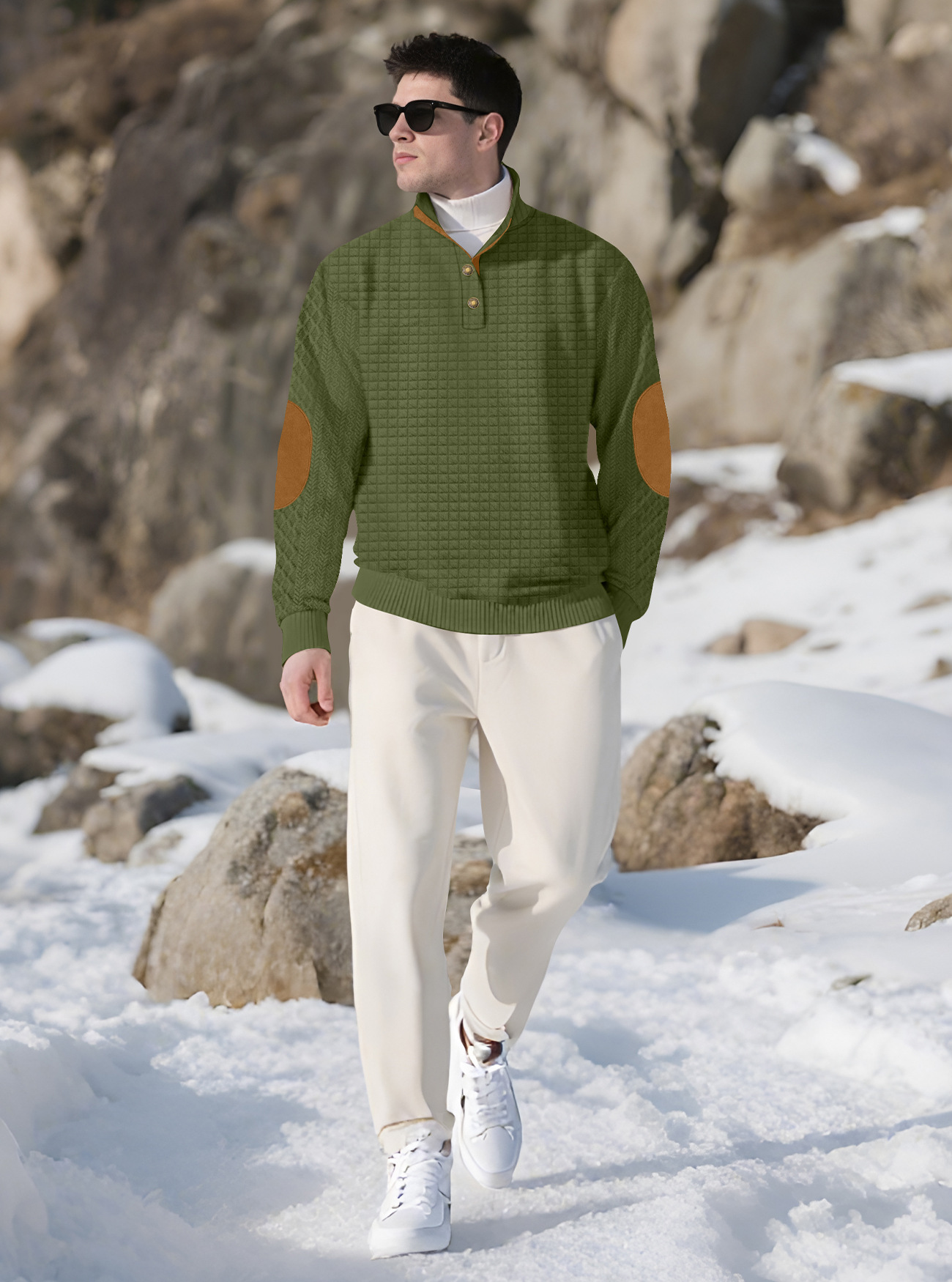 Men's Jacquard Knitted Casual Hoodie With A Stand-up Collar photo 6