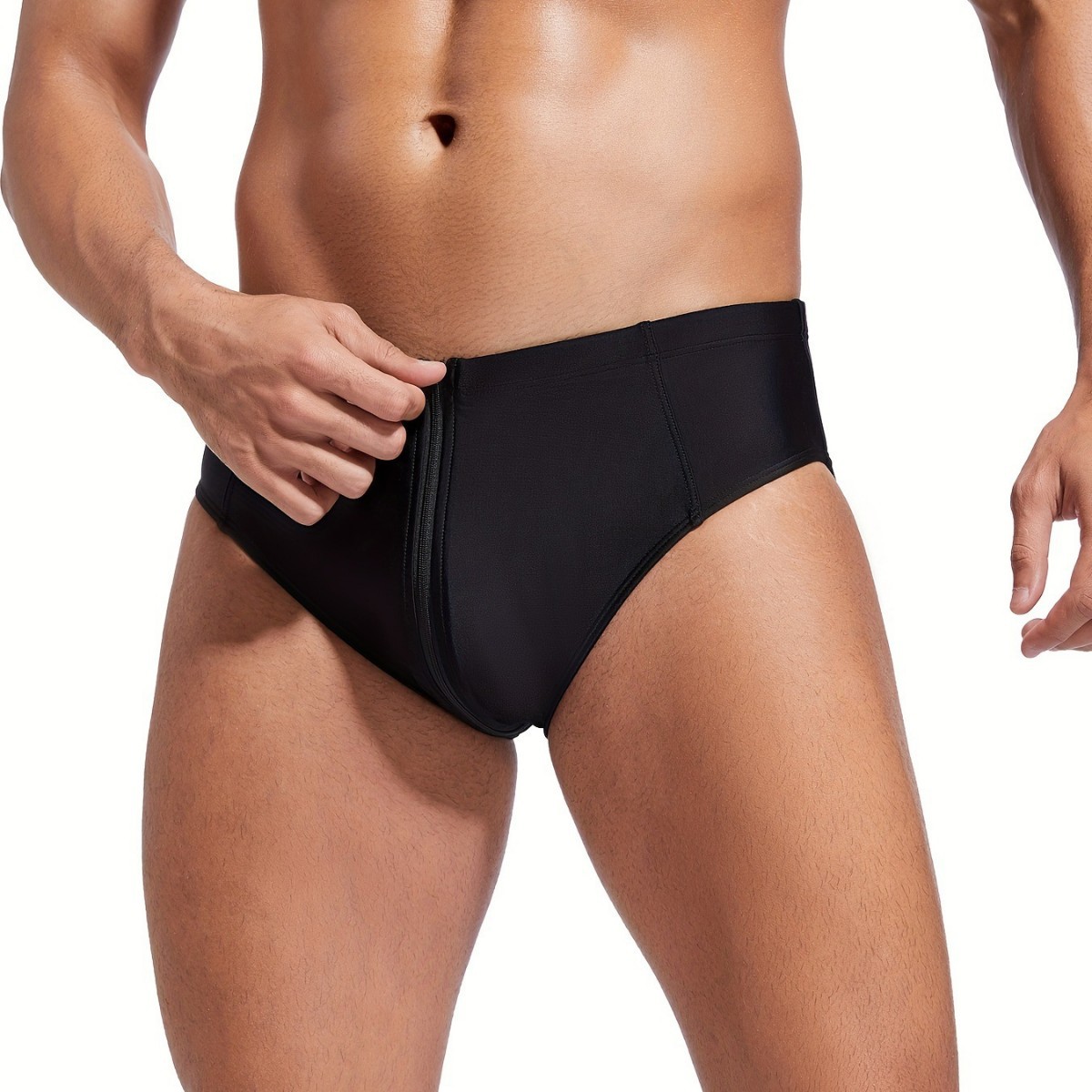 Mens Low-rise Solid-color Brief Swim Trunks photo 2