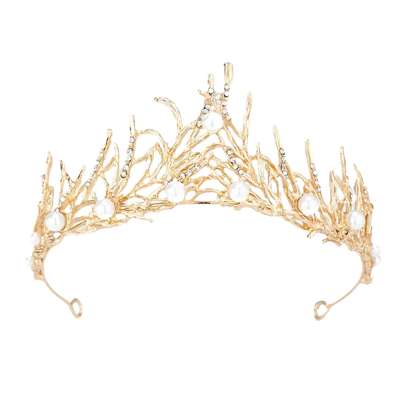 Retro Bridal Crown Alloy Minimalist Baroque Headband With Pearl Accents photo 4