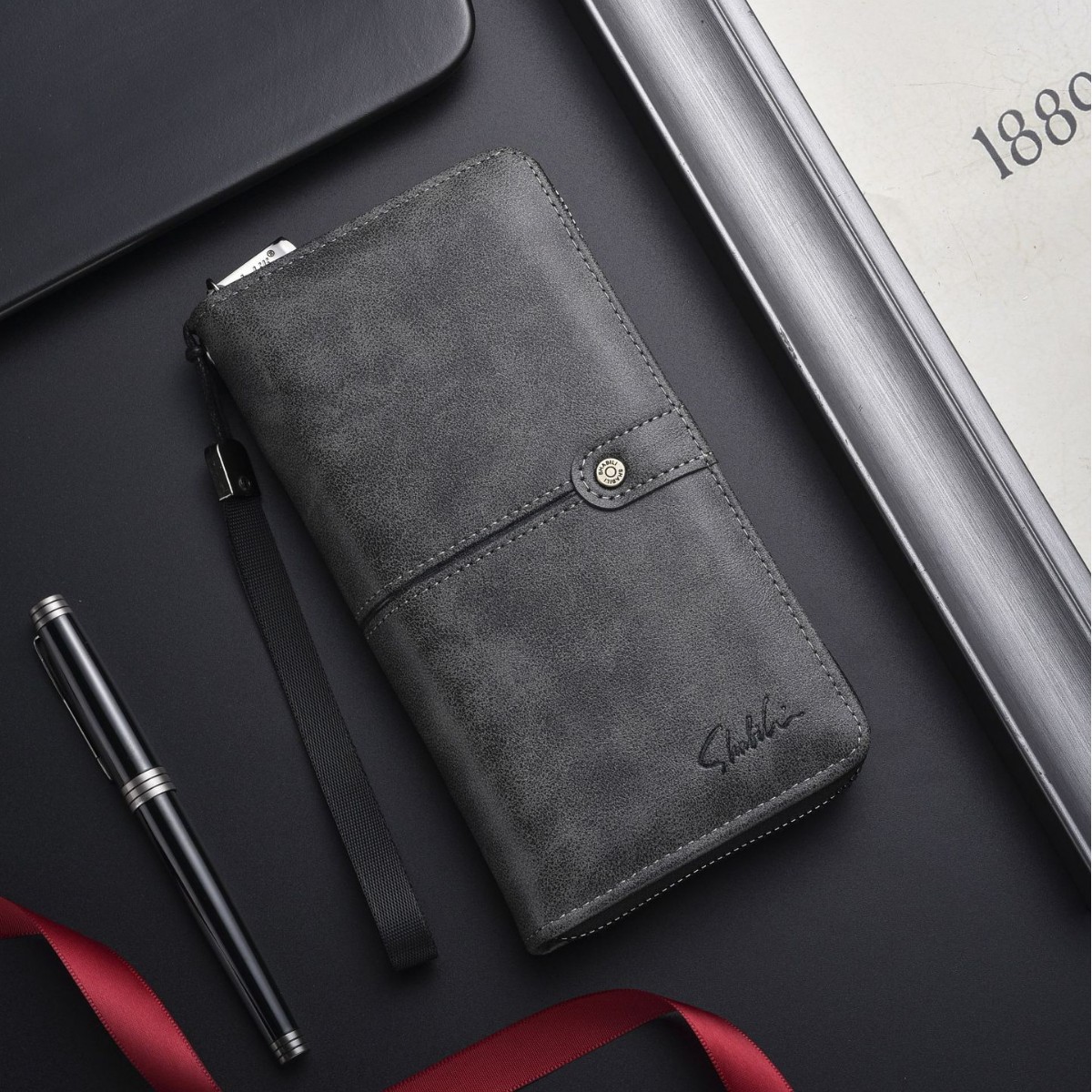 Long Mens Vintage PU Leather Wallet photo 1