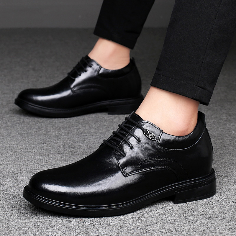 Genuine Leather, Hidden-heel, Thick-soled Black Youth Dress Shoes photo 1