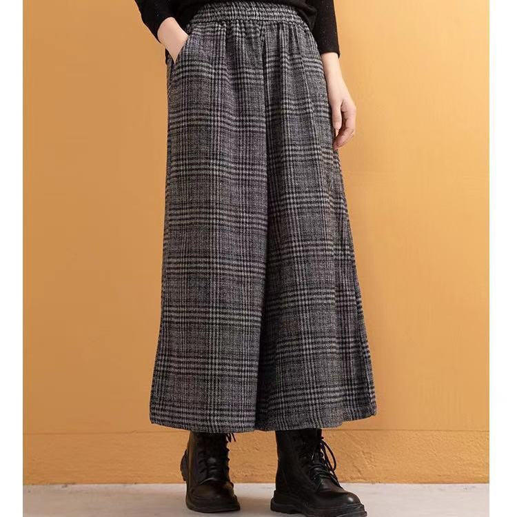 AutumnWinter Artistic Wool Plaid Wide-Leg Pants photo 7