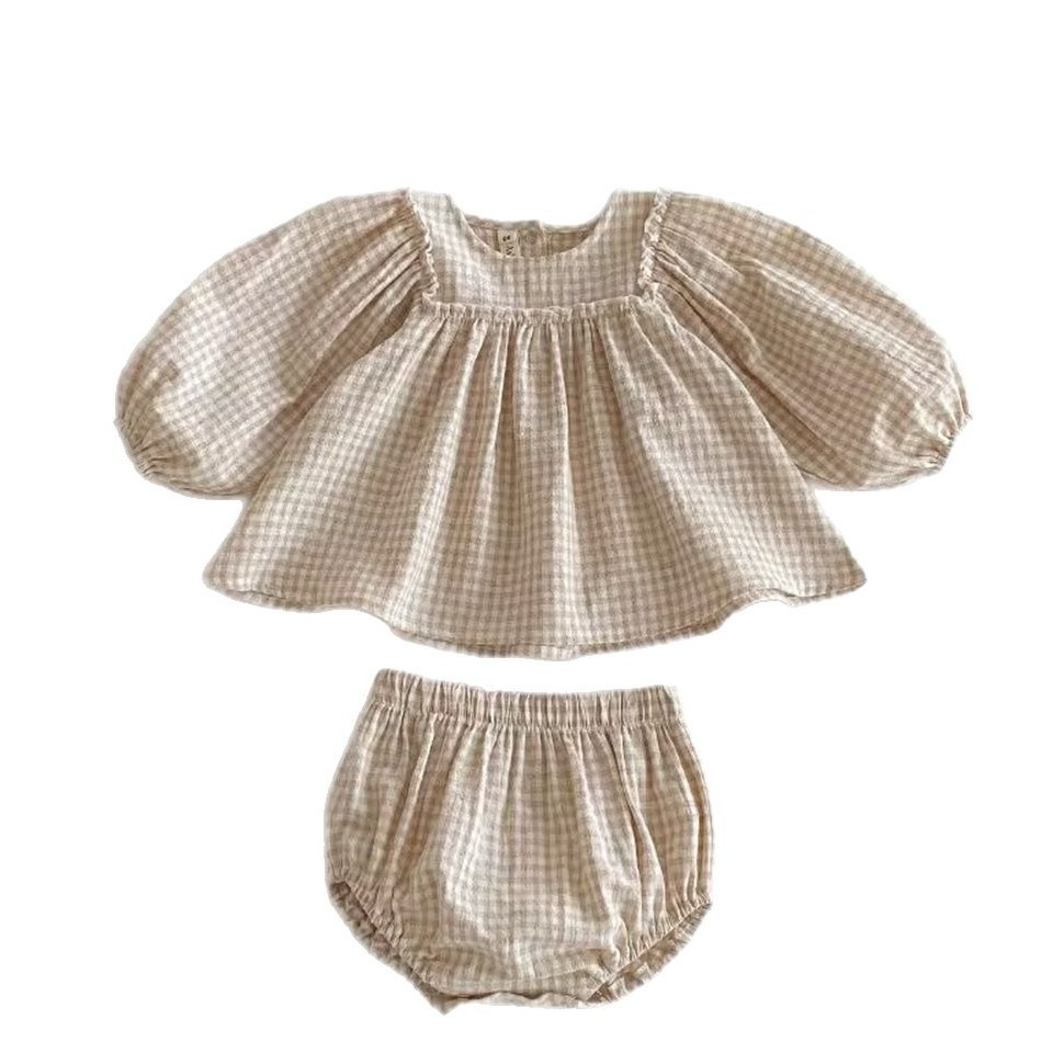 Embroidered Plaid Baby Girl Bloomers Set Cotton photo 8