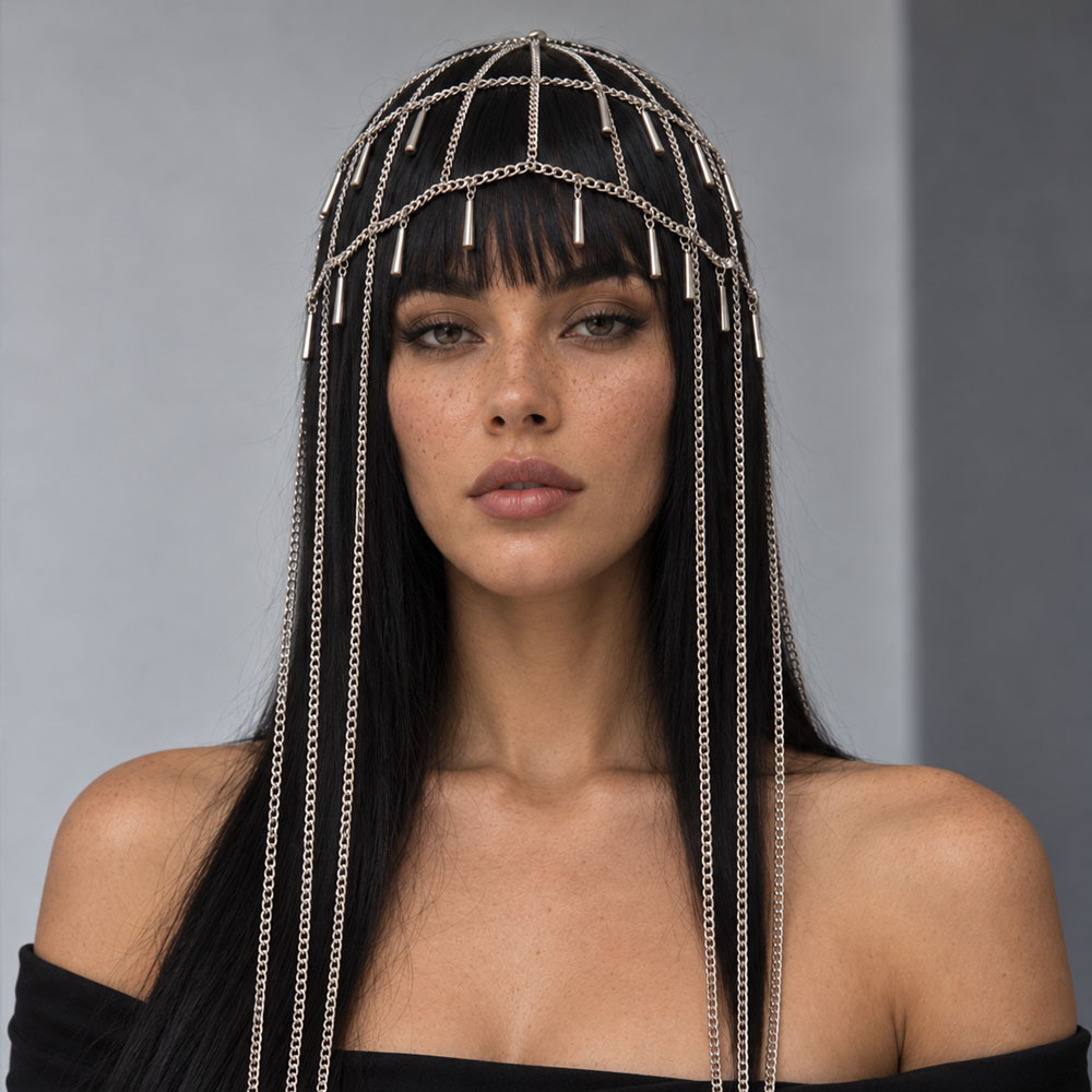 European And American Retro Mesh Tassel Hair Chain photo 1