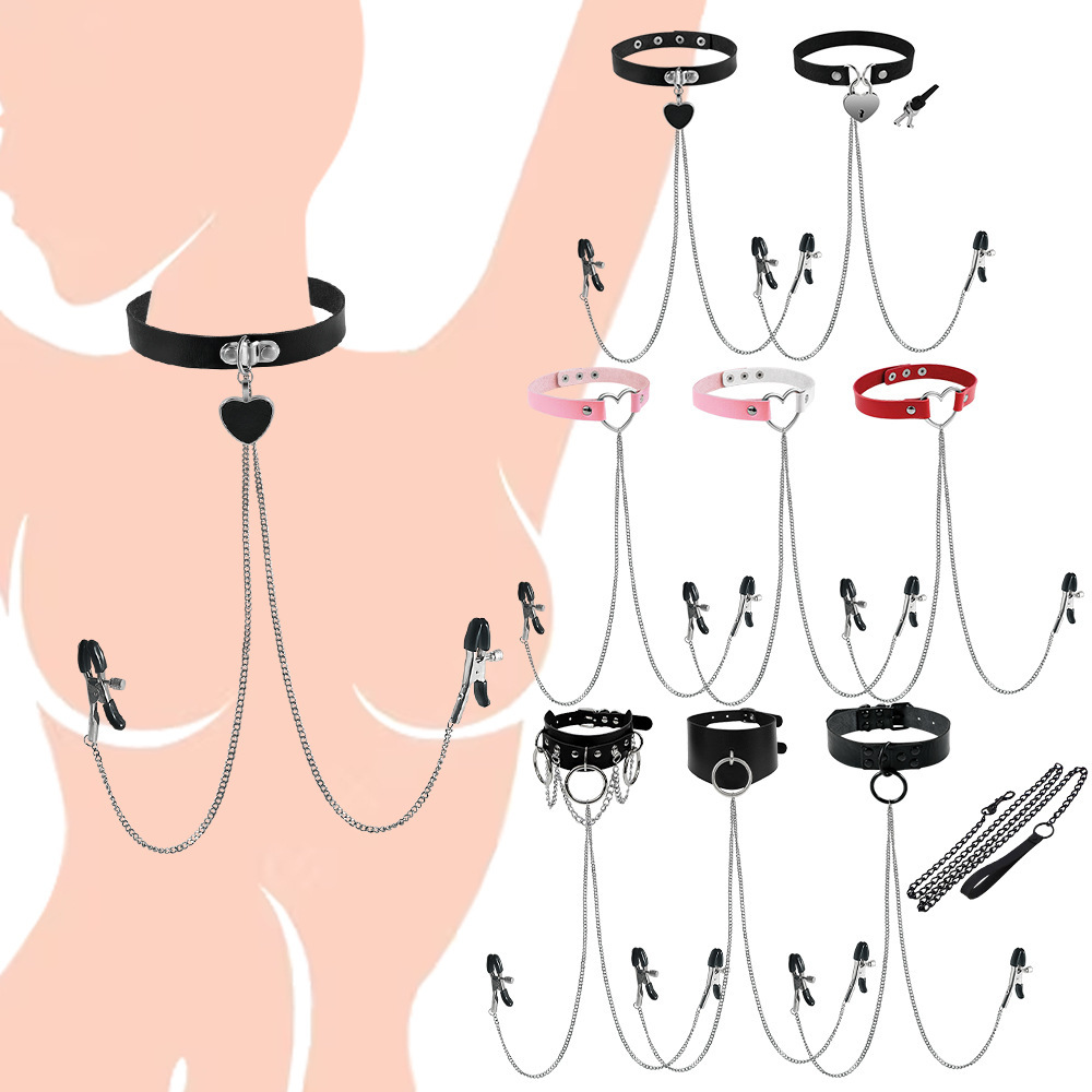 Dark-themed Nipple Clamps And Neck Ring Necklace Set For Couples photo 3