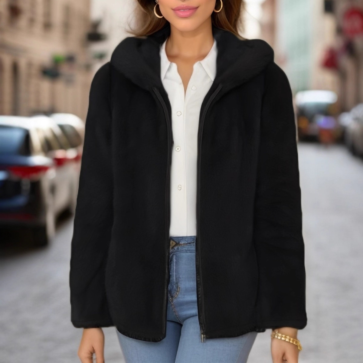 Fleece-lined Double-sided Coral Fleece Hooded Warm Jacket photo 8