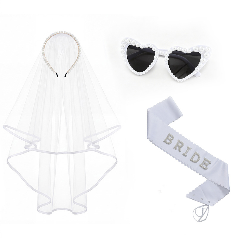 Veil, Bridal Pearl Hairband One-Piece Sunglasses Wedding Shoulder Strap photo 6