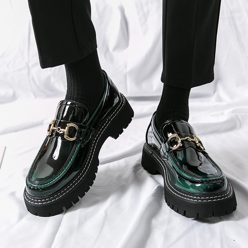 Men's Patent Leather Shiny Slip-on Loafers With A Height-increasing Design photo 2