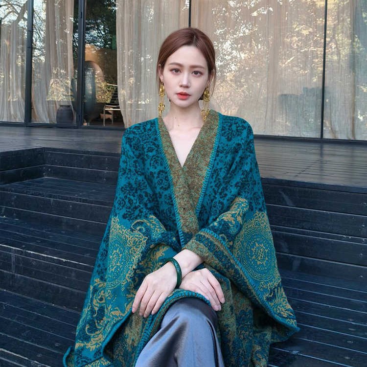 Peacock Blue Shawl Women's Cloak Cape photo 1