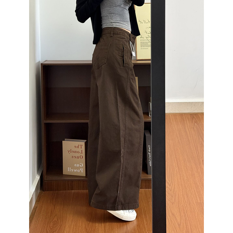 Women's High-waisted Straight-leg Wide-leg Denim Pants In Coffee Color photo 7