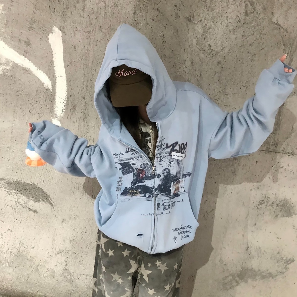American-style Vintage Streetwear Distressed-design Hooded Sweatshirt photo 1
