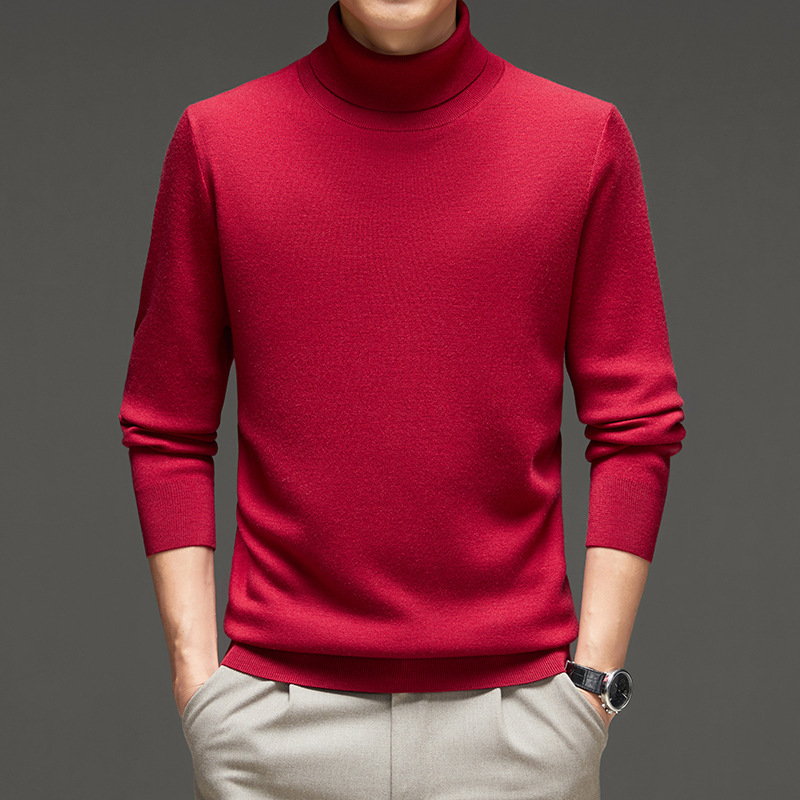 Men's Turtleneck Wool Sweater Winter Thickened Solid Color Plain Style photo 6