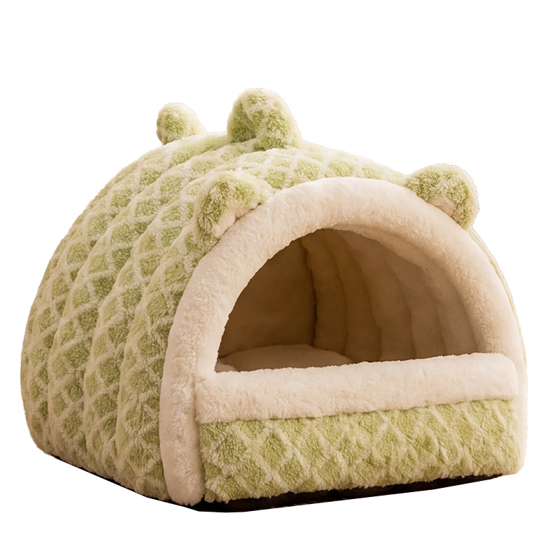 Portable Semi-Enclosed Dual-Use Warm Cloud-Feel Jacquard Diamond-Pattern Dog Bed photo 6