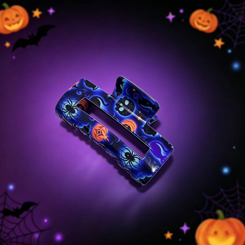 Halloween-themed Hair Clip Square Clip With Skull And Black Cat Print photo 6