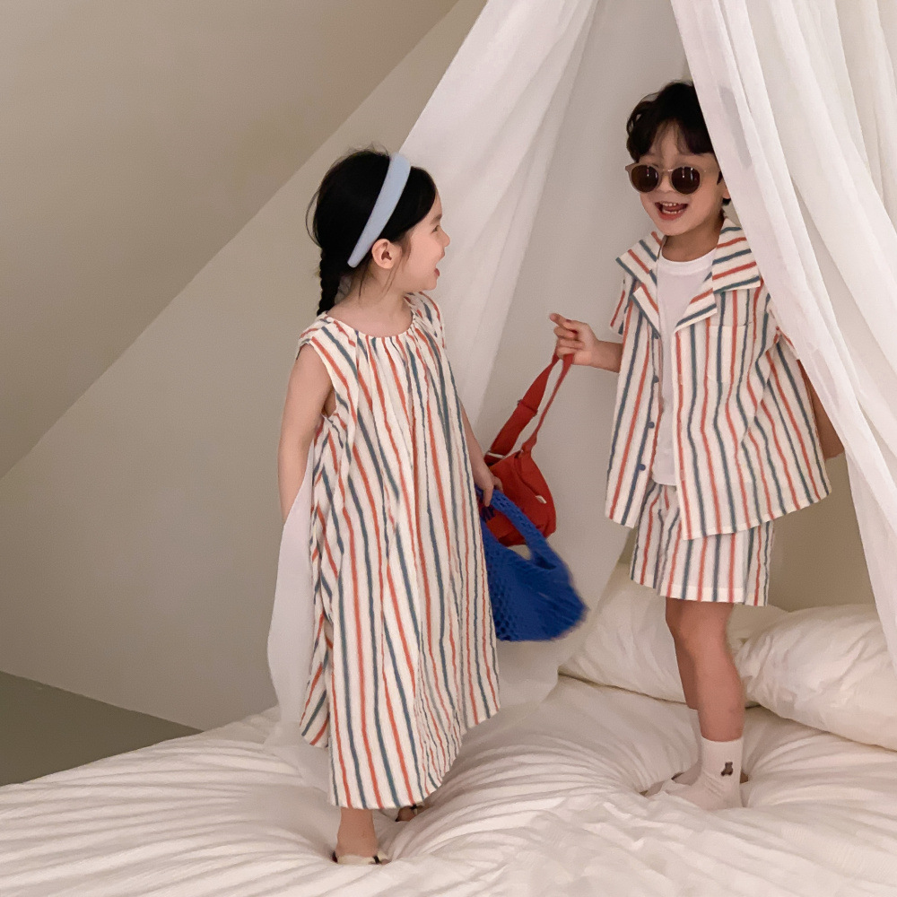 Striped Vest Dress And Short-sleeve Shorts Set photo 1