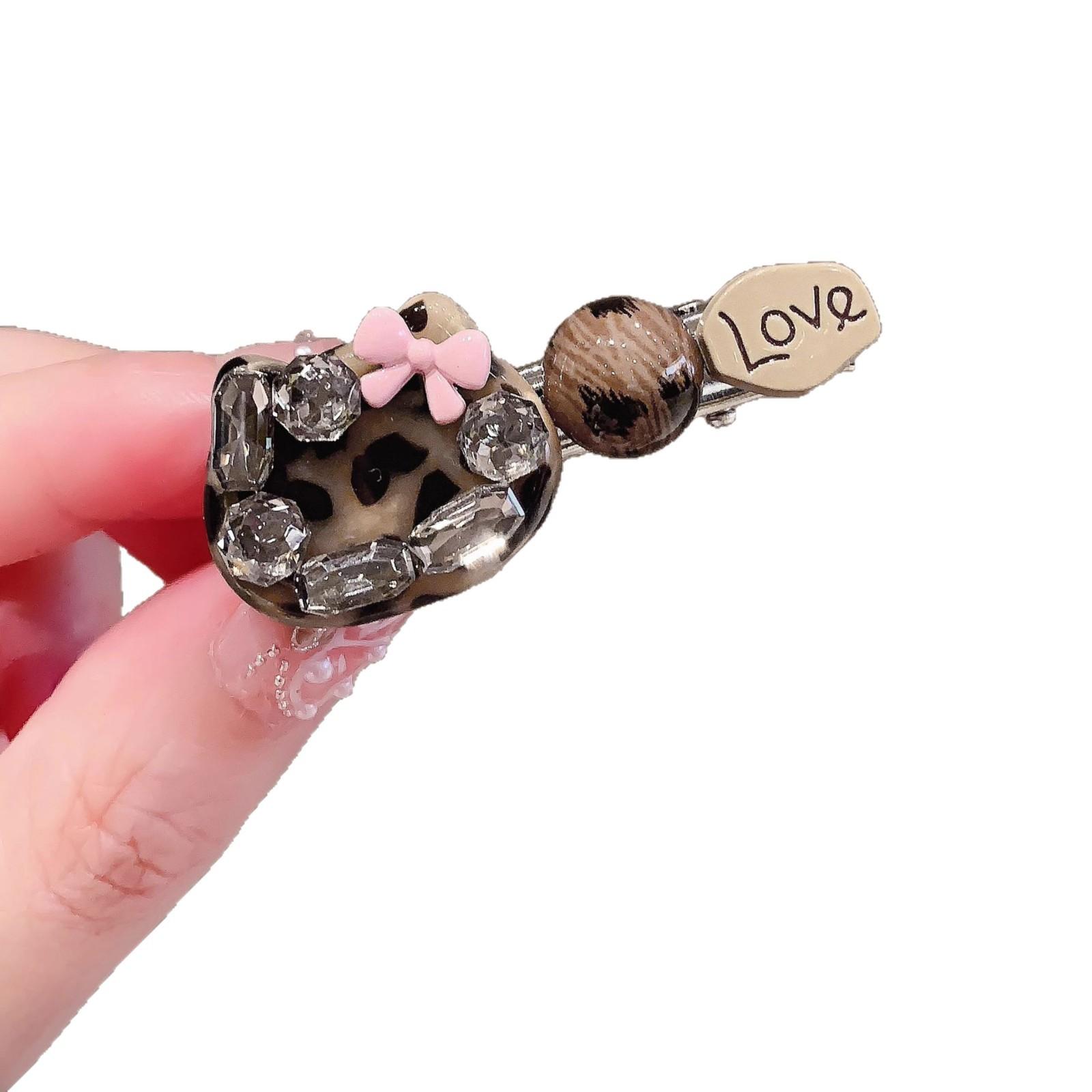 Sweetheart Rhinestone Leopard-Print Cat Hair Clip For Women With Bangs photo 3