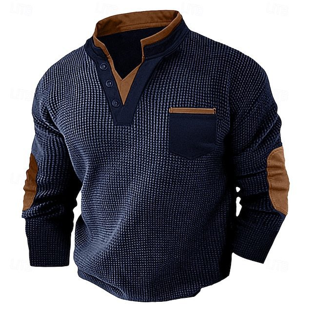 Men's New Casual Texture Waffle Long Sleeve Top photo 6