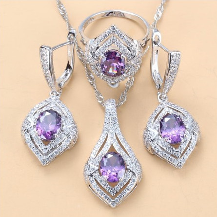 Gem-inlaid Pendant Earrings Necklace Ring Ladies Three-piece Set photo 3