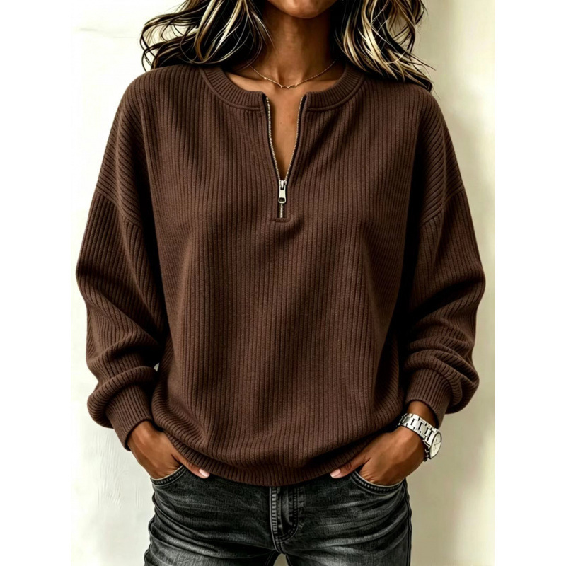 Zip-up Long-sleeve Drop-shoulder Casual Loose-fitting Crew Neck photo 6
