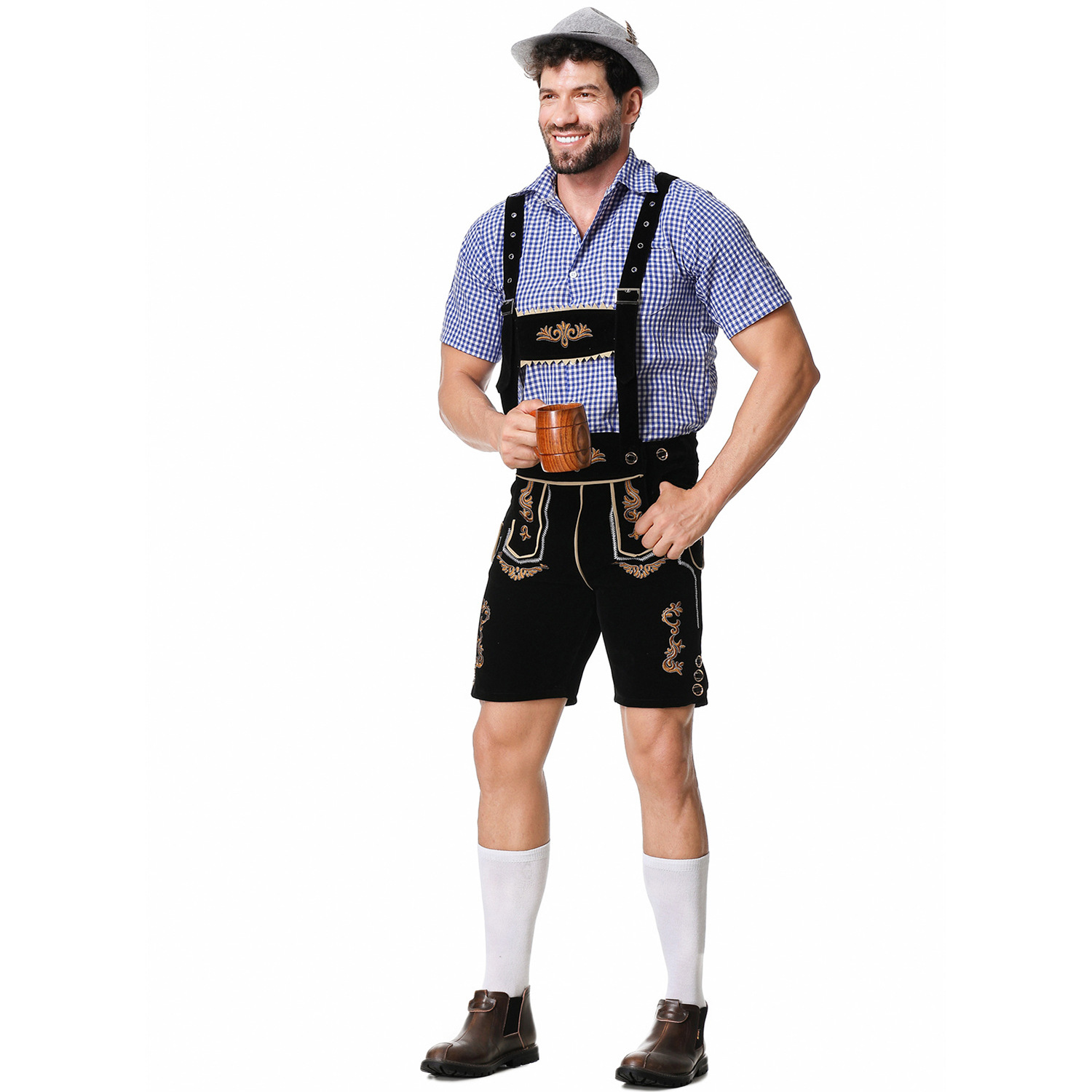 Embroidered Men's Beer-themed Overalls Set photo 3