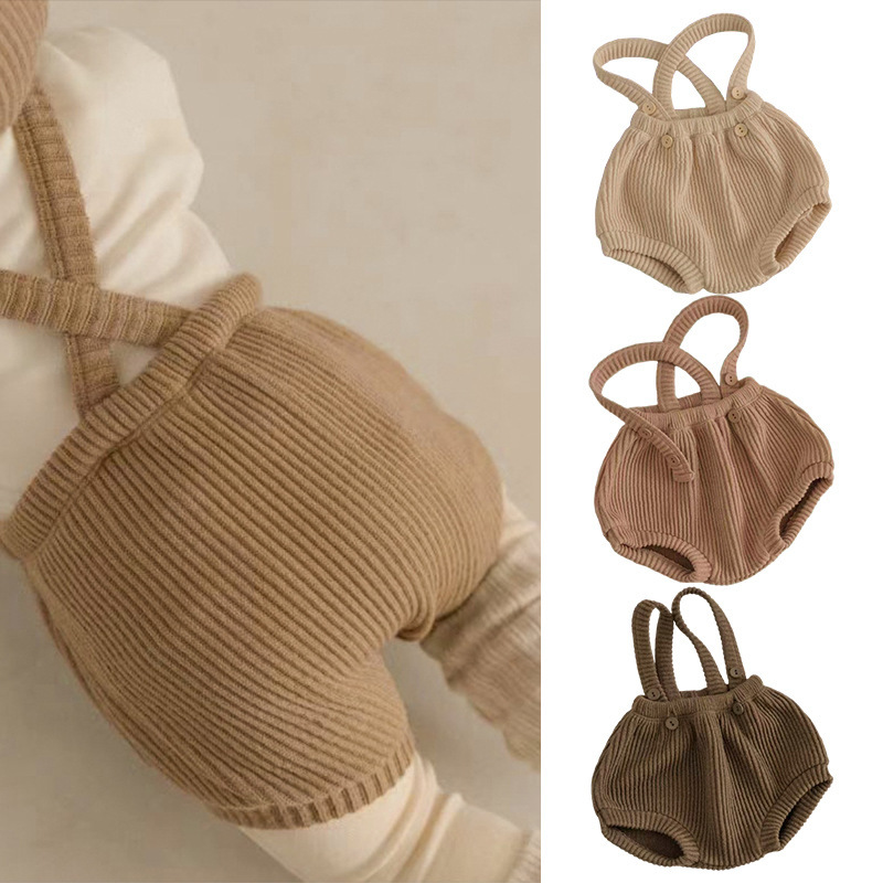 Baby Knitted Suspender Overalls, High-waisted Romper photo 1