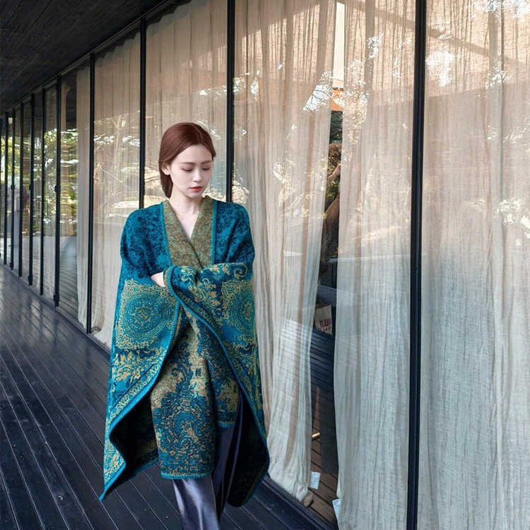 Peacock Blue Shawl Women's Cloak Cape photo 5