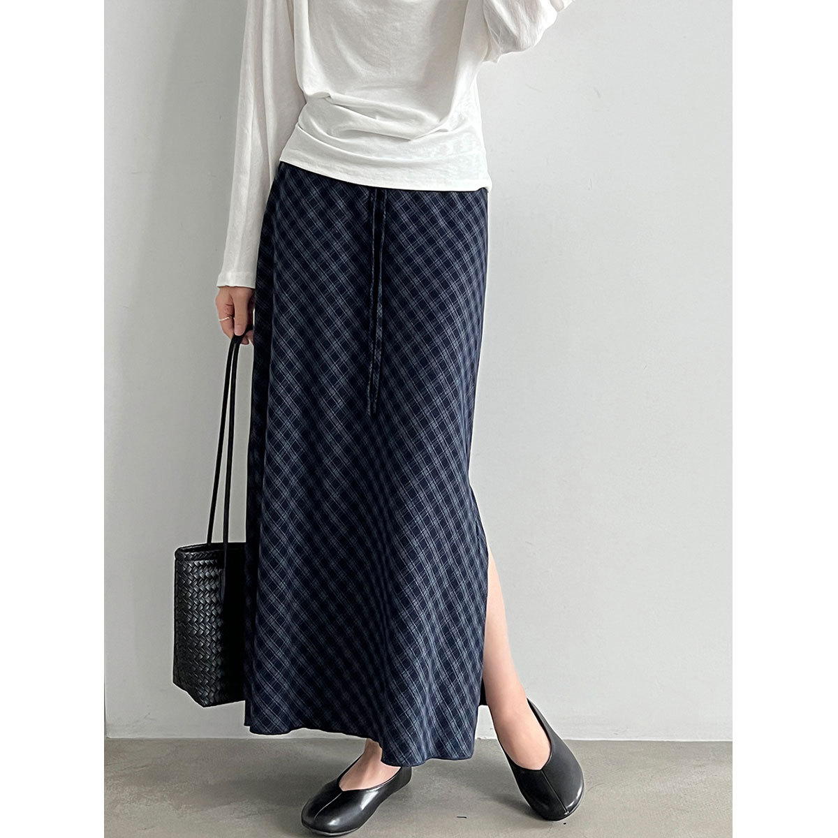 Womens Designer-Style Plaid Elastic-Waist Color-Block Checkered Skirt photo 2