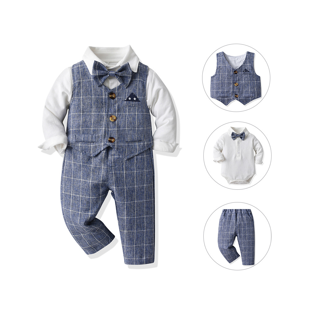 Vest Gentlemans Bodysuit Long-sleeve Trousers Three-piece Set photo 8