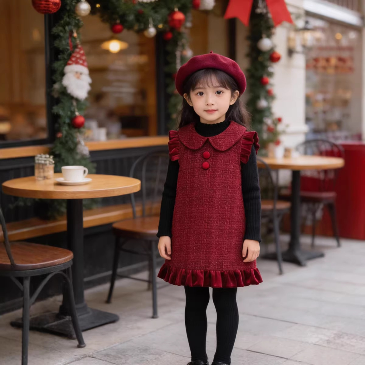 Girls Red New Year Dress - Festive Holiday Long Sleeve Princess Gown for Children Party Celebration photo 3