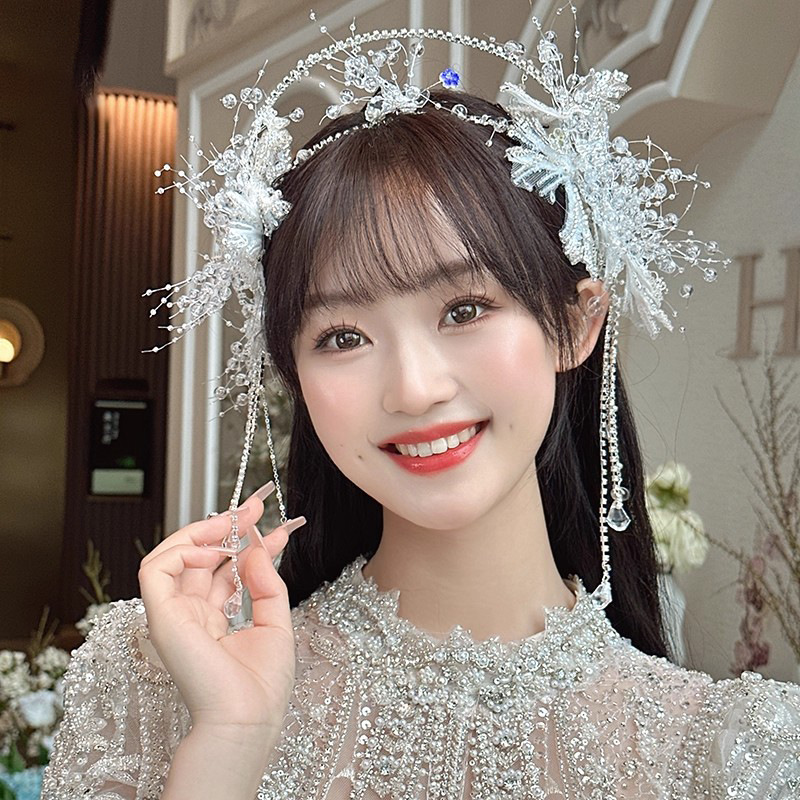 Bridal Crystal Forehead Pendant Headband Tassel Earrings photo 4