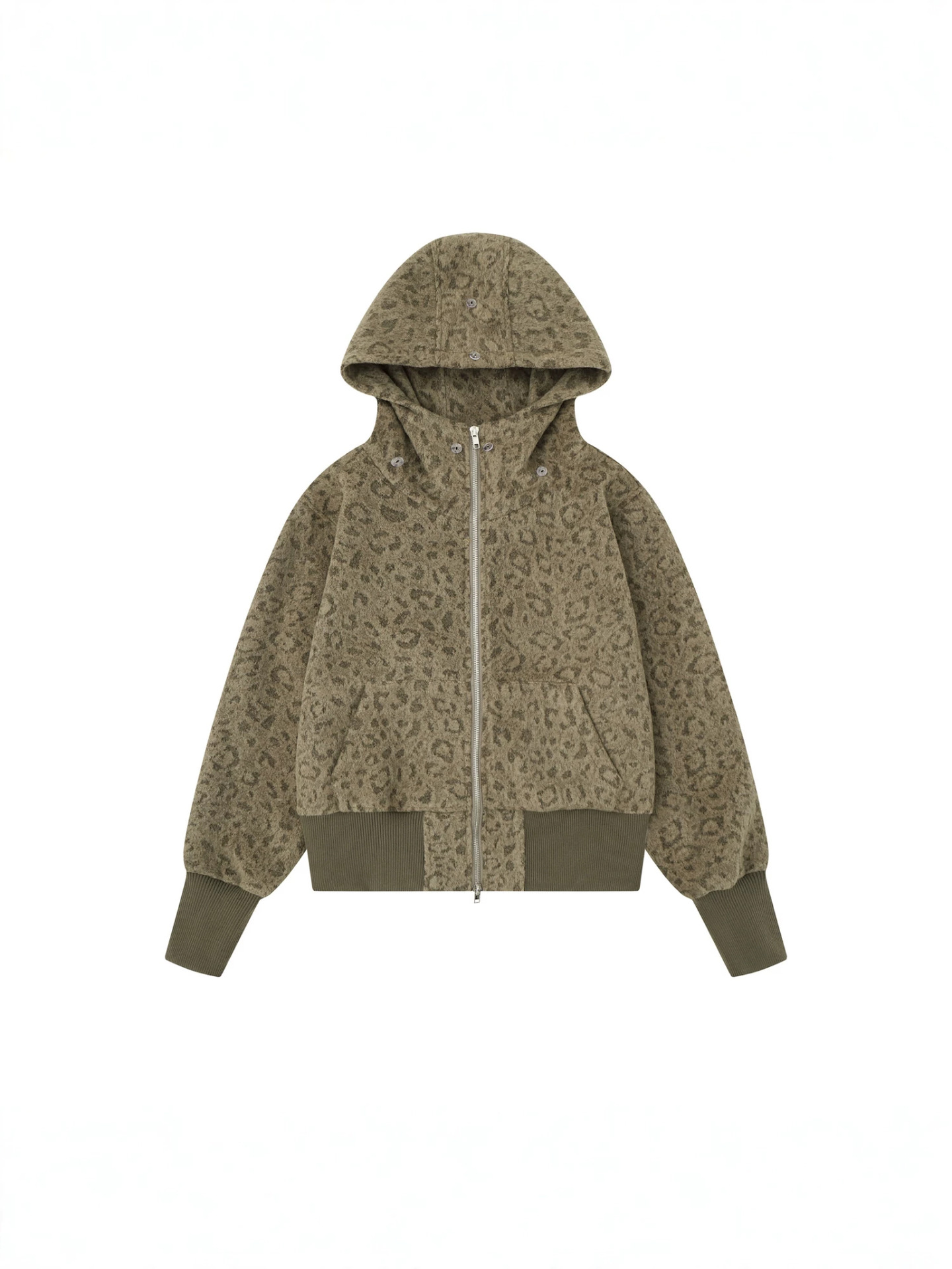 Maillard Brown Leopard-print Large Fur-hooded Coat photo 3