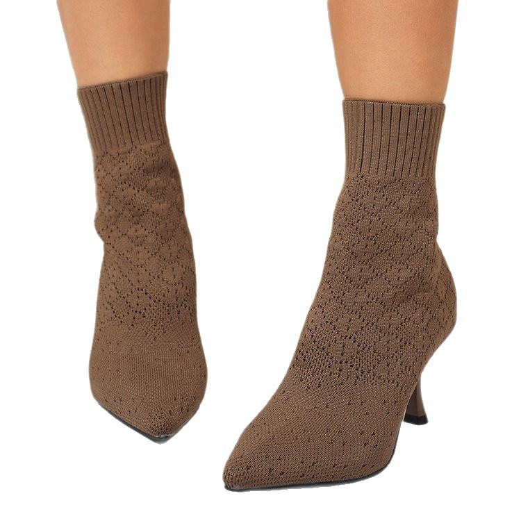 Pointed-toe Stiletto Heel Knitted Stretch Boots For Women photo 5
