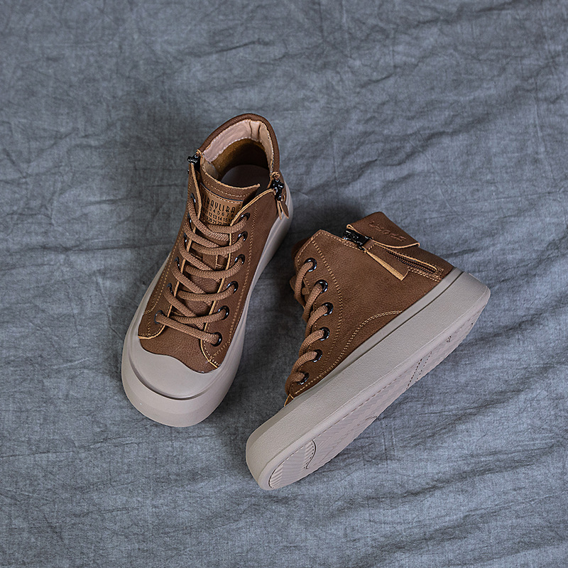High-top Women's Genuine Leather Vintage Flat Shoes photo 6