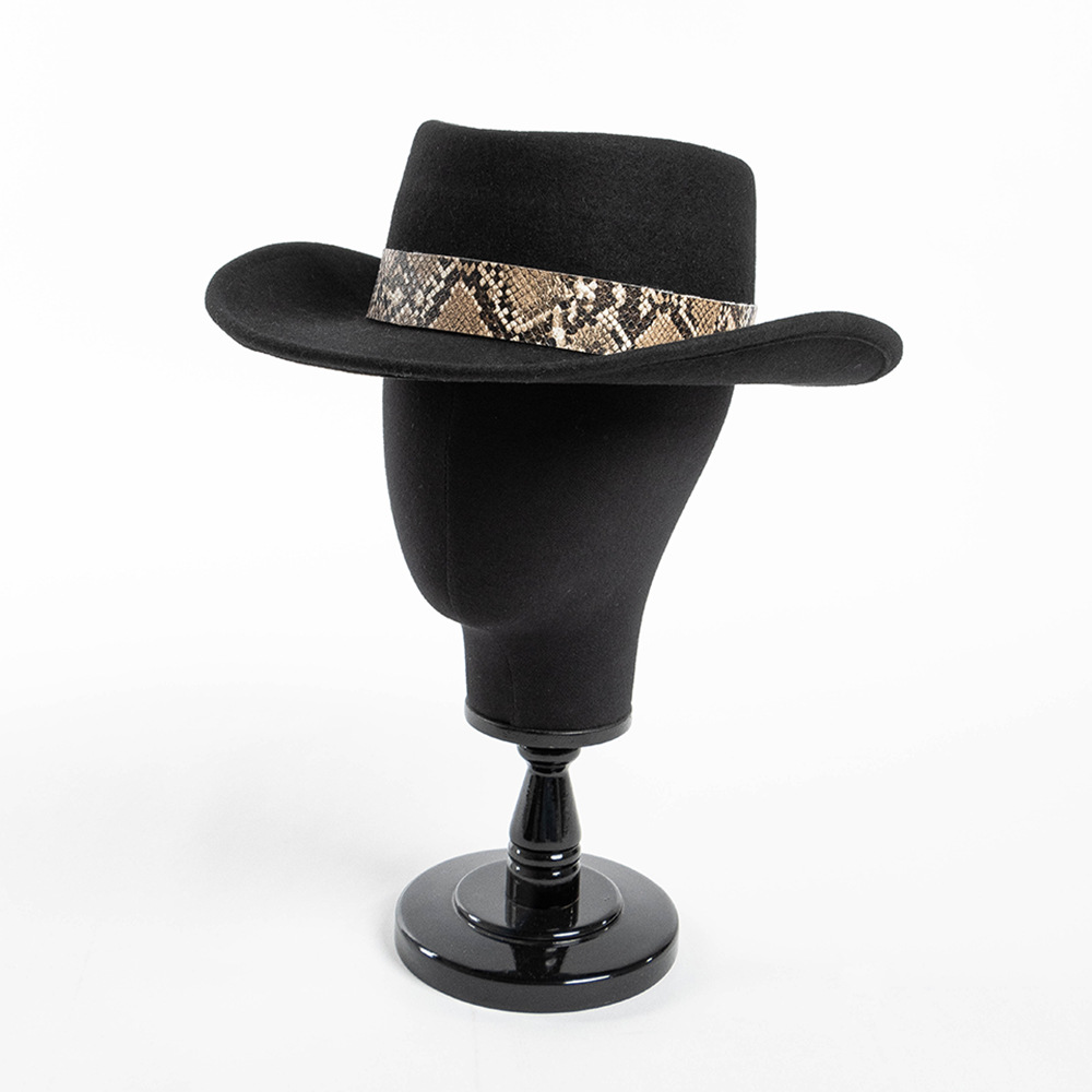 Wool Top With Snake-pattern Trim Felt Hat Pork Pie Cap Wide-brimmed Winter Hat photo 4