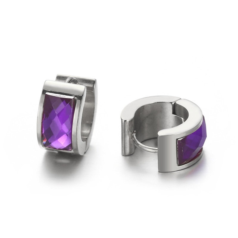 Cross-border European And American-style Personalized Earrings Titanium Steel Round Glass Ear Clips photo 6