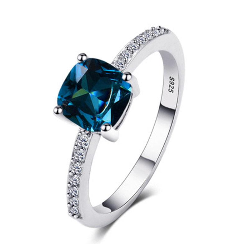 Micro-paved Zircon Royal Blue Square-cut Ring For Women photo 4