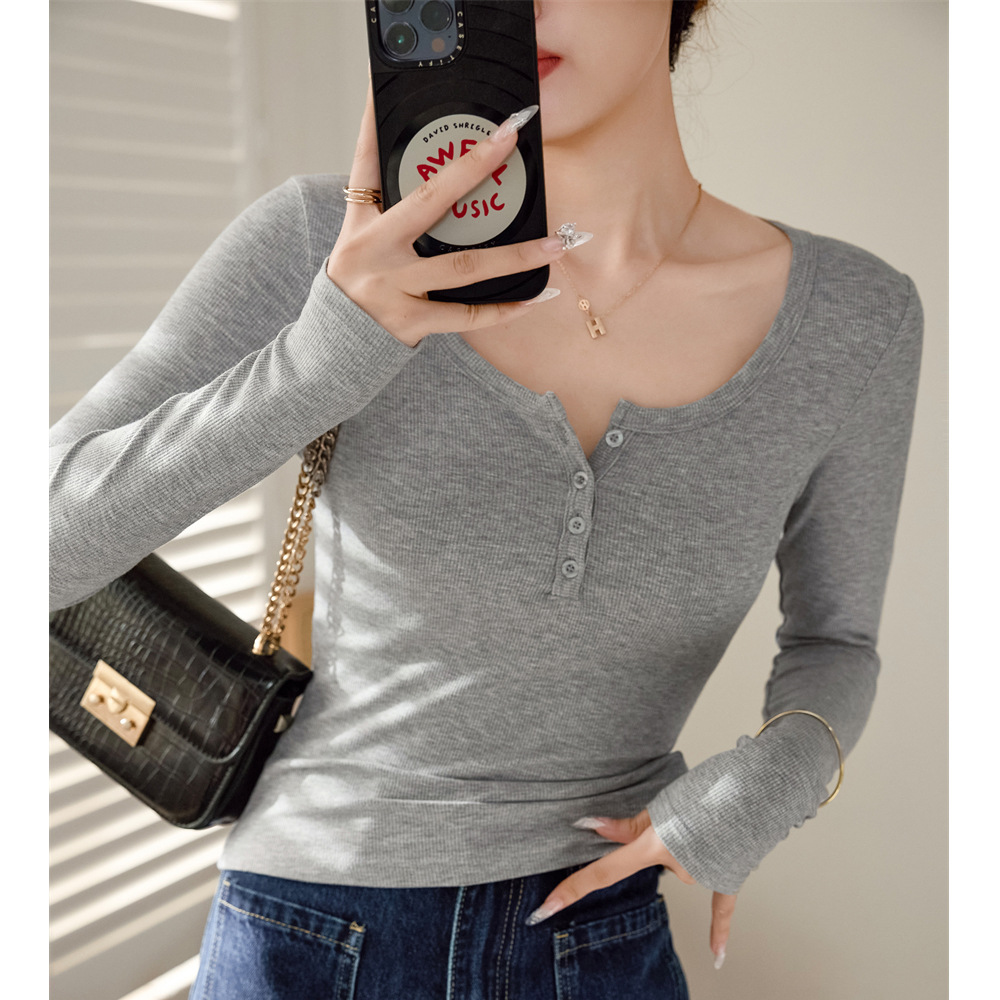 Autumnwinter Pure And Alluring Long-sleeve Slim-fit Bottoming Shirt photo 4