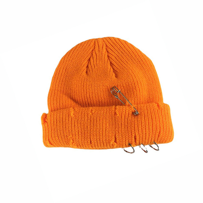 Iron Ring Pin Ripped Knit Beanie photo 2