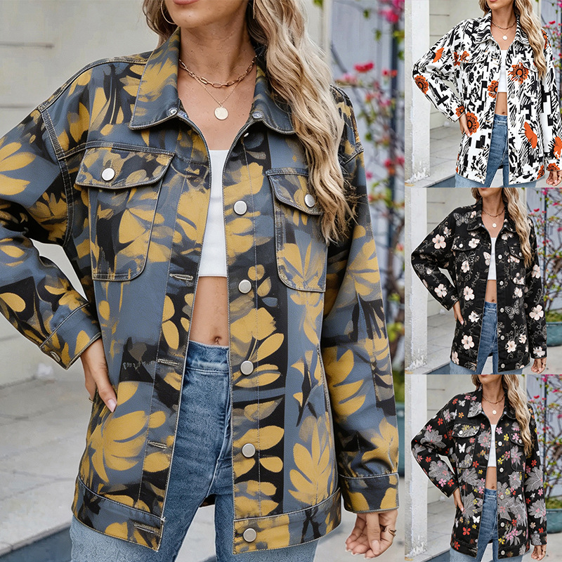 Women's Denim Jacket With All-Over Plant Print photo 1