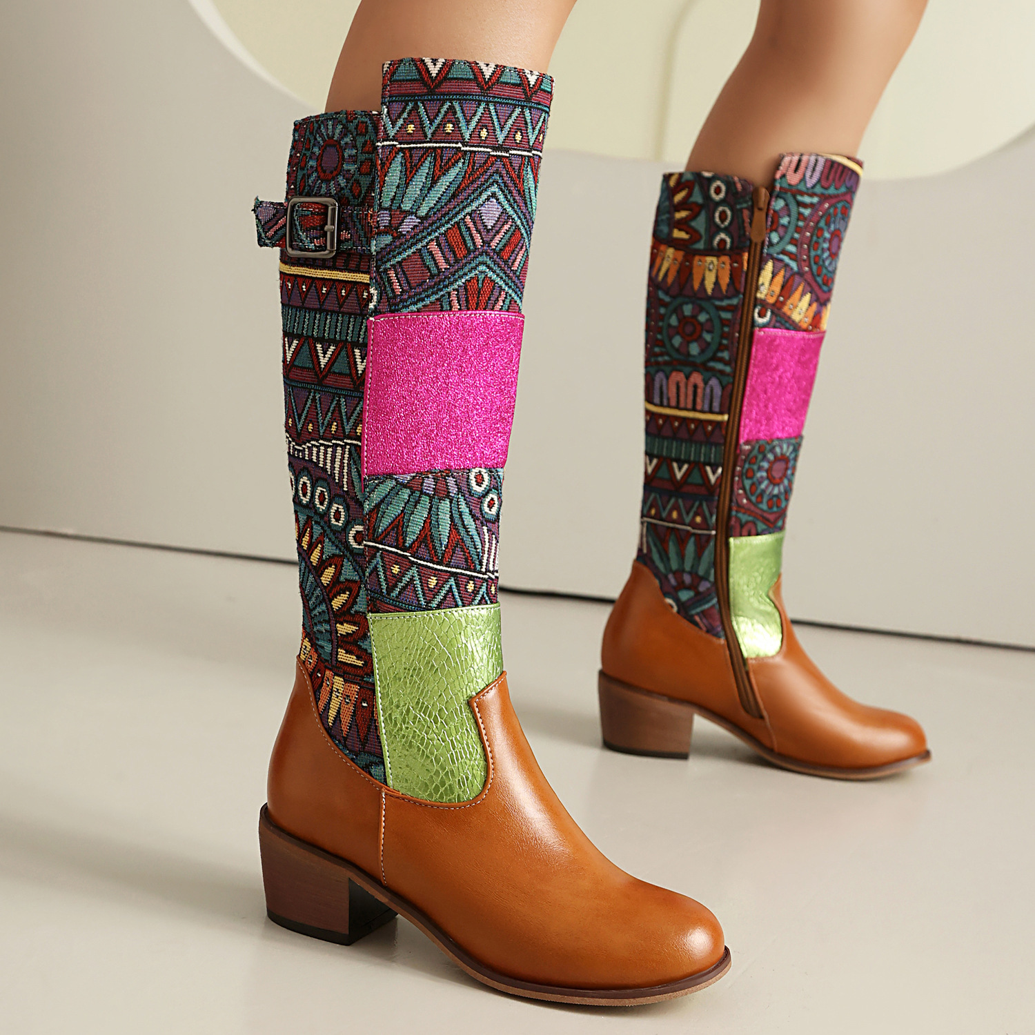 Vintage Ethnic-style Embroidered Patchwork High-top Boots photo 3