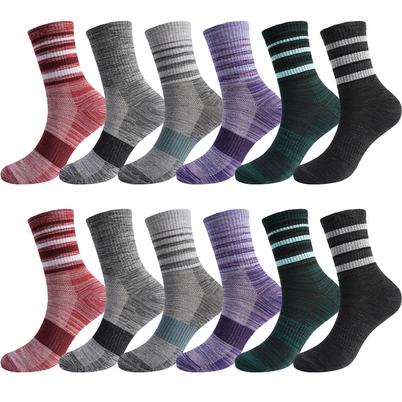 Mens Chunky Yarn Retro Striped Sweat-wicking Breathable Mid-calf Athletic Socks photo 6