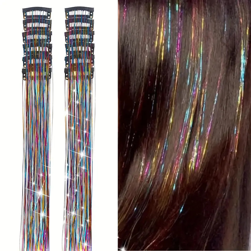 Laser-thread Colorful Shiny Seamless Hair Extensions photo 5