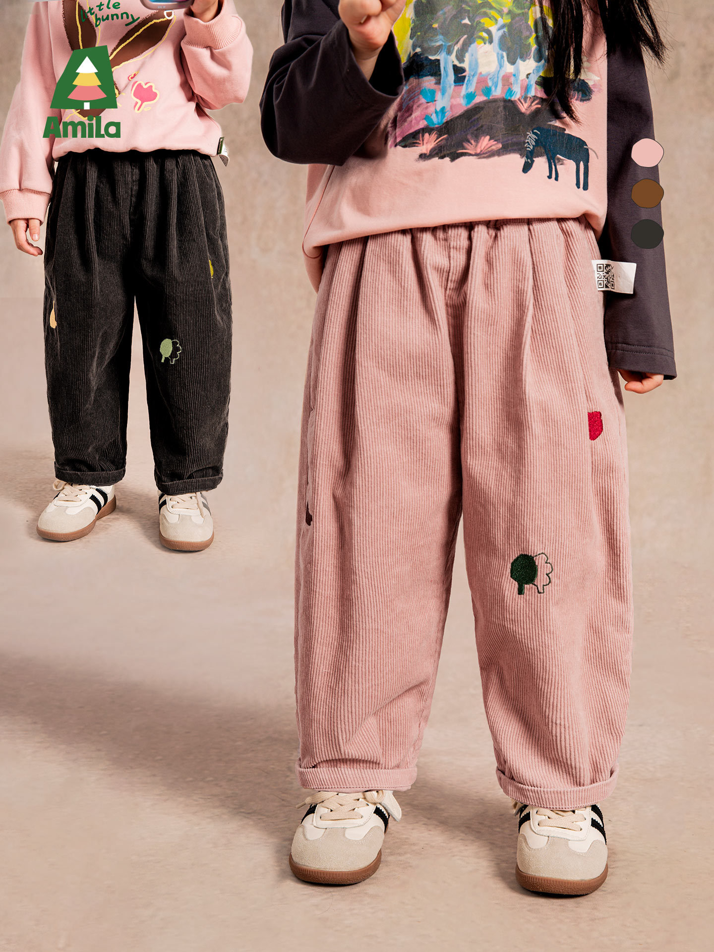 Childrens Corduroy Casual Pants With Embroidered Patterns Fashionable Kids Trousers photo 2