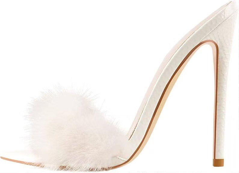 Womens Peep-toe Stiletto Heels Adorned With Faux Fur Trim photo 3