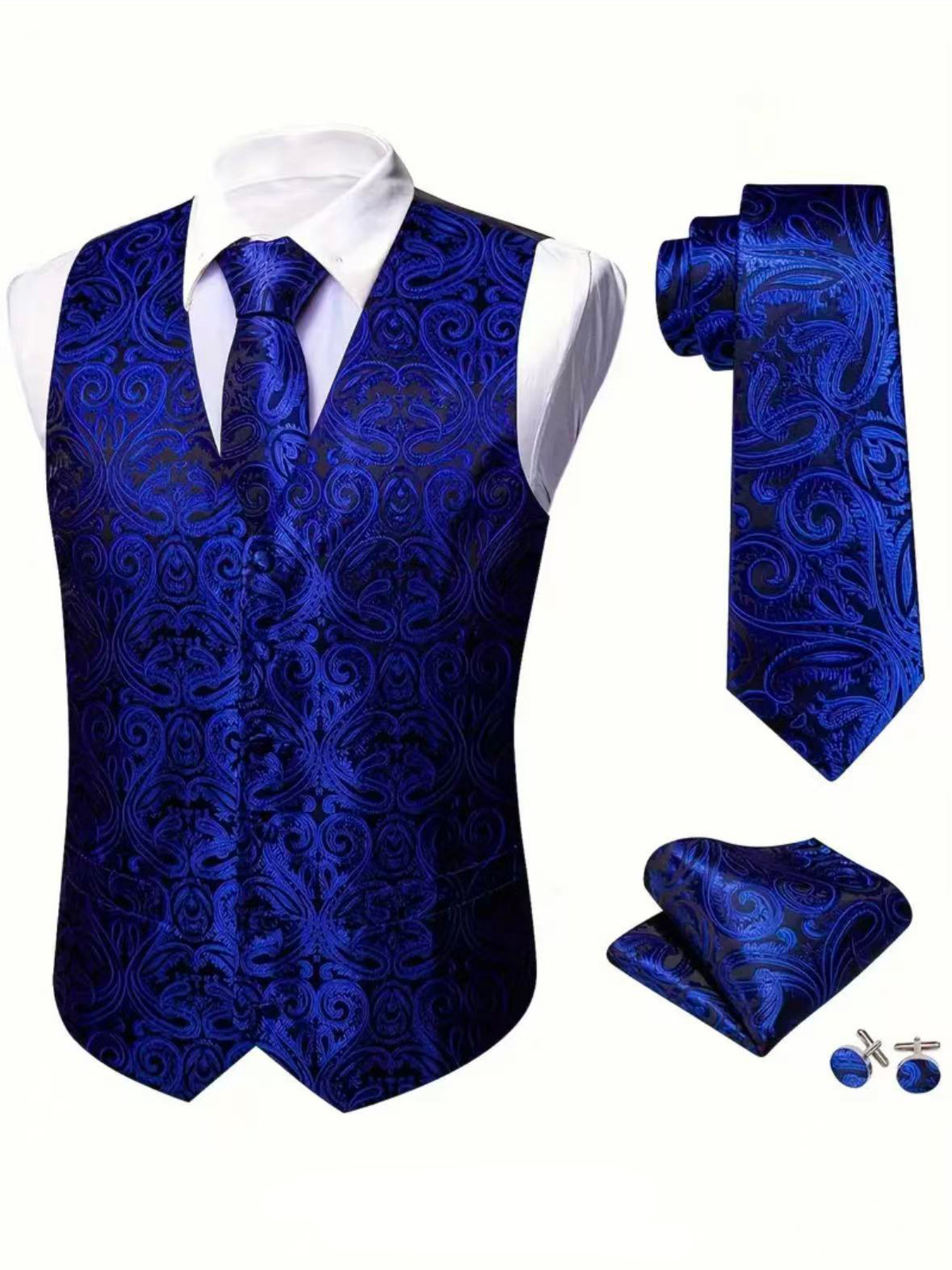 Men's Vest Set With Tie, Pocket Square, And Cufflinks Included photo 6