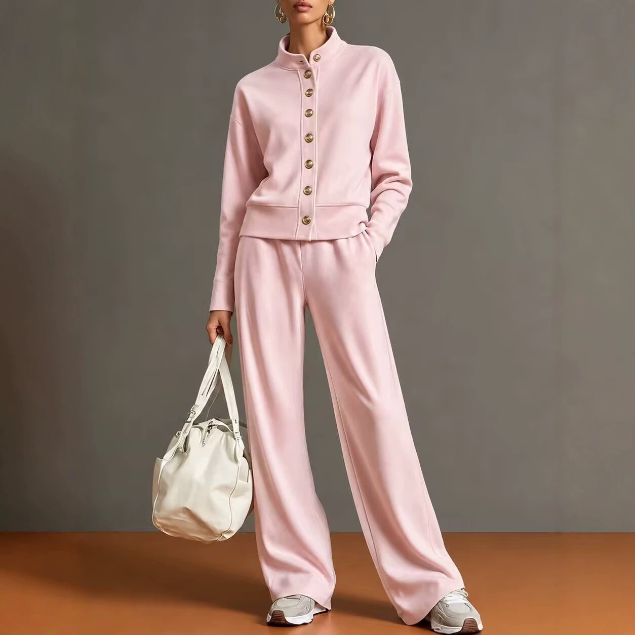 Stand-collar Cardigan And Wide-leg Pants Set photo 8