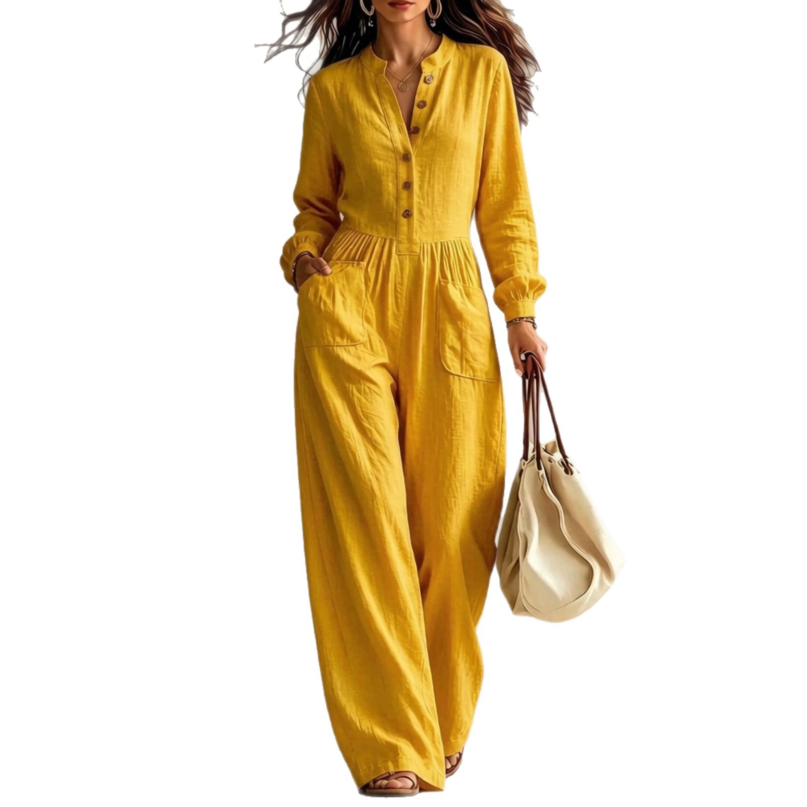 Jumpsuit With Buttons Waist-cinching Design And Pockets photo 7