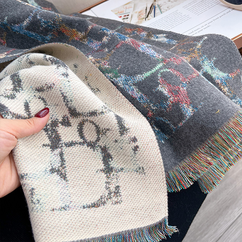 Light Luxury Colorful D-Letter Jacquard Shawl For Women photo 2