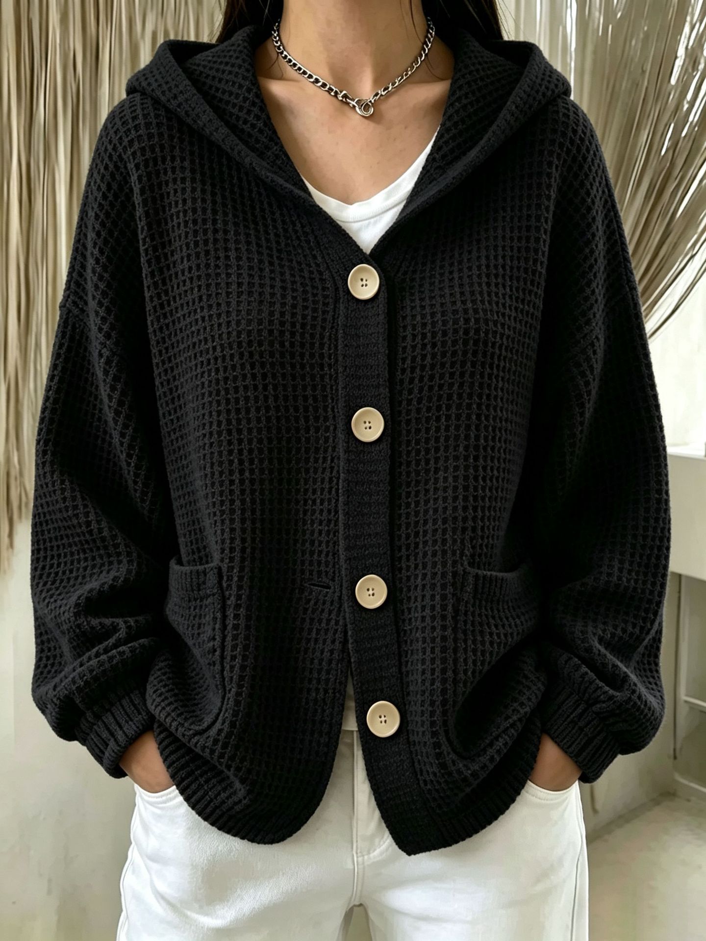 Women's Buttoned Hooded Jacket Top photo 3