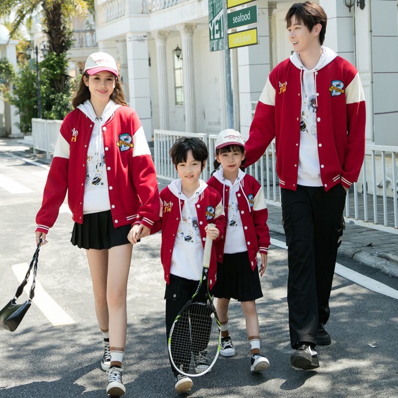 Parent-child Matching Outfit Fleece-lined Baseball Jacket Thickened Hoodie photo 2